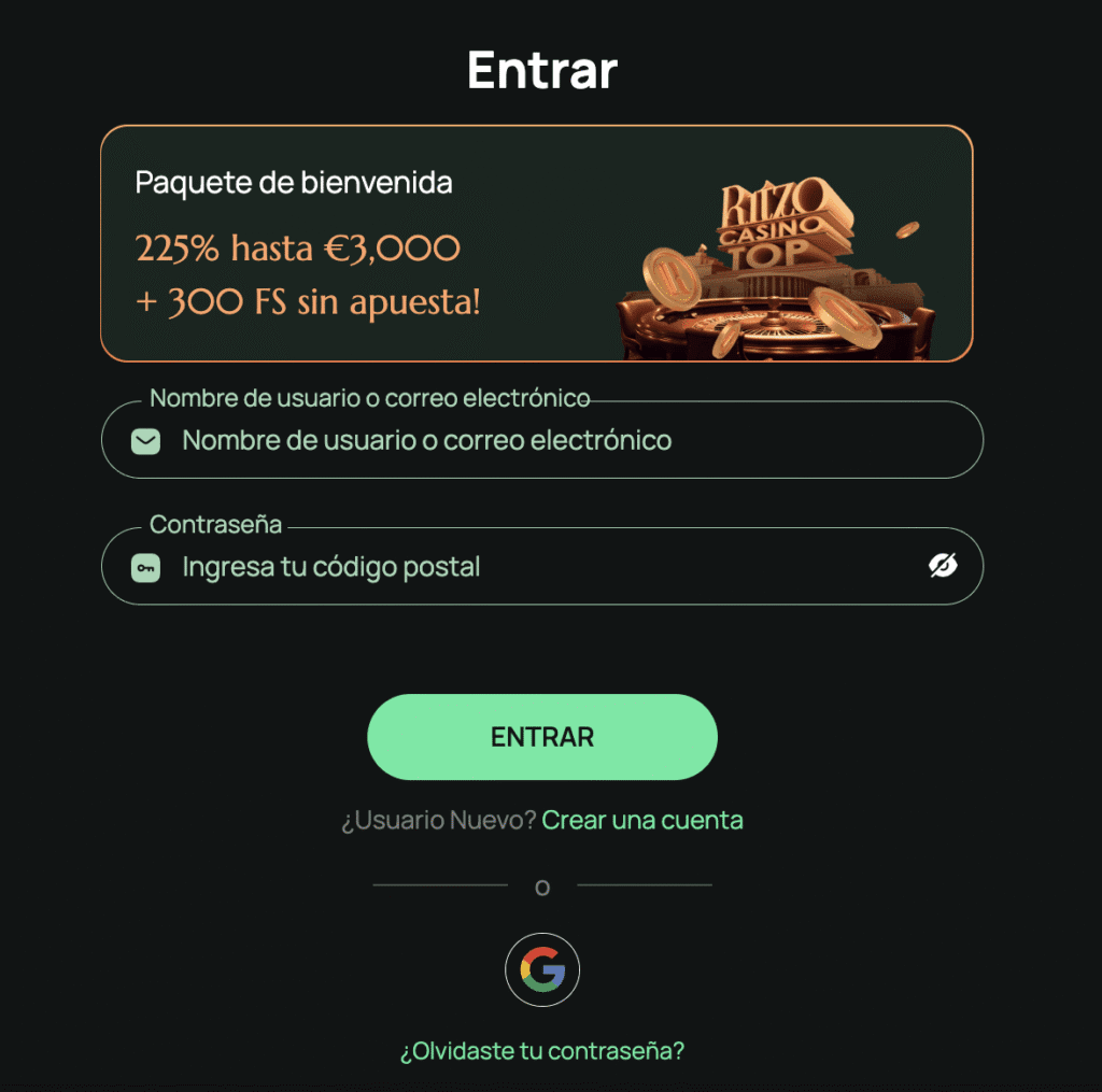 ritzo casino login